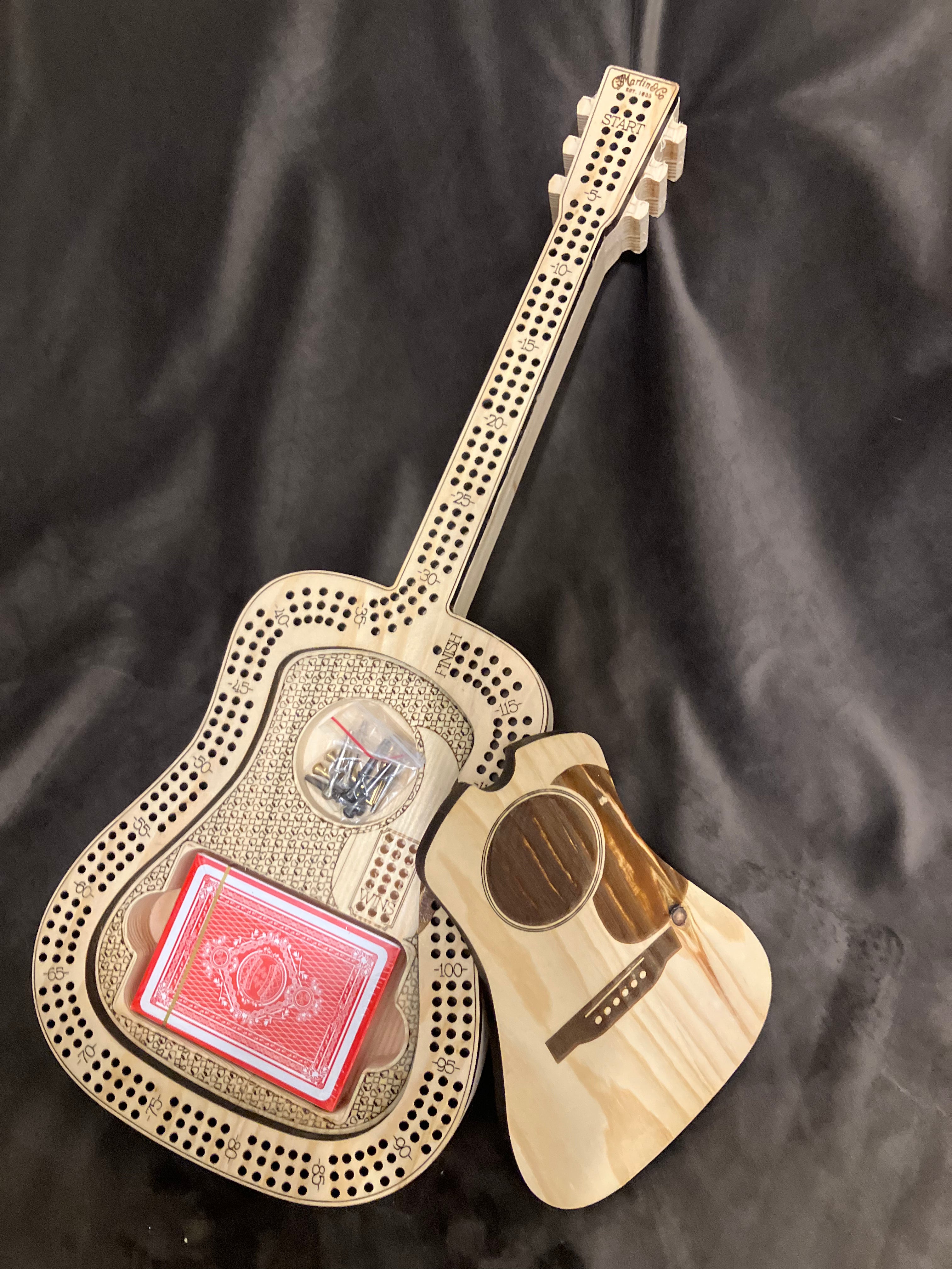 Acoustic Guitar Shape Wooden Cribbage Board