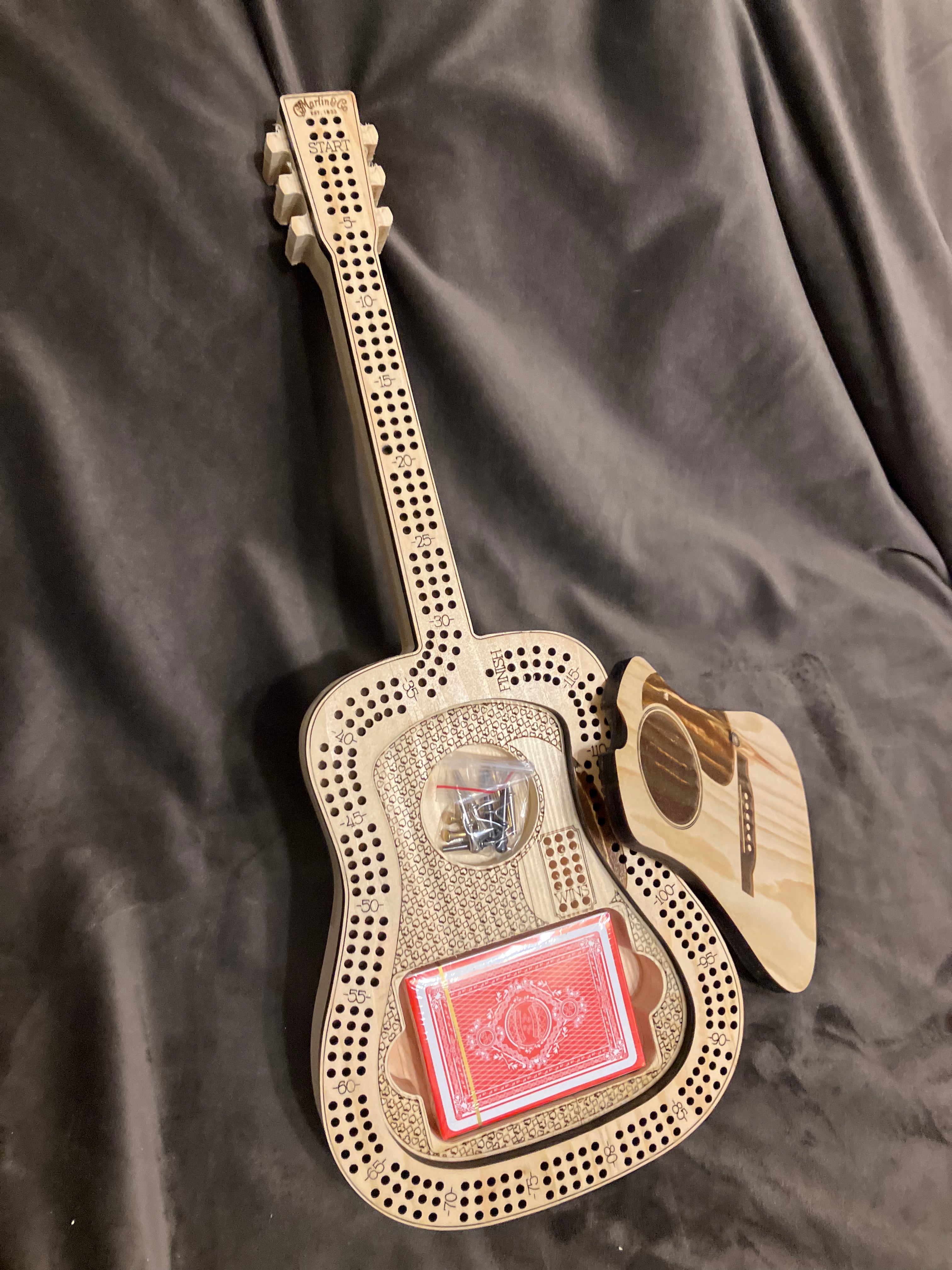Acoustic Guitar Shape Wooden Cribbage Board