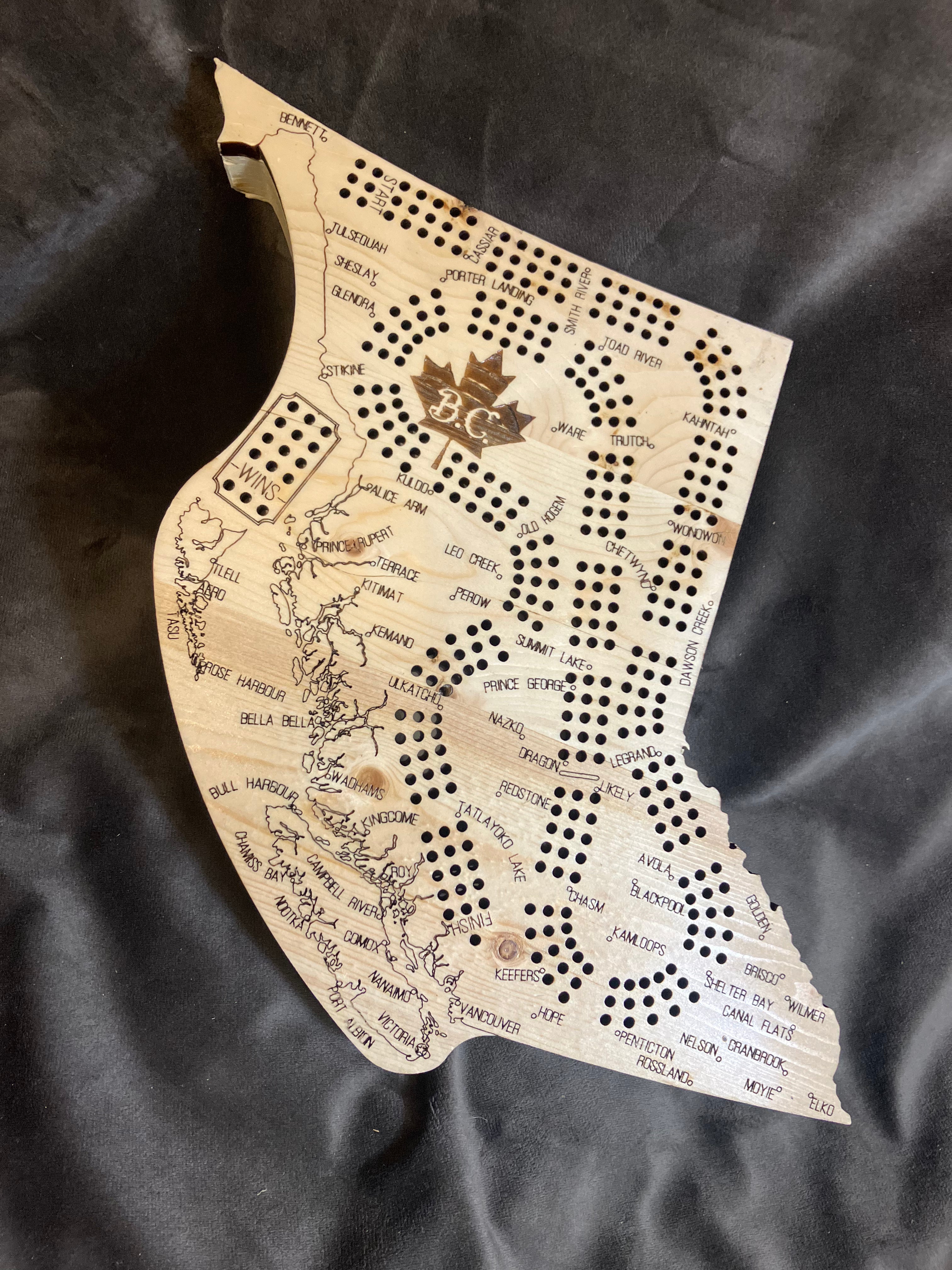 Solid Wood British Columbia Shaped Cribbage Game